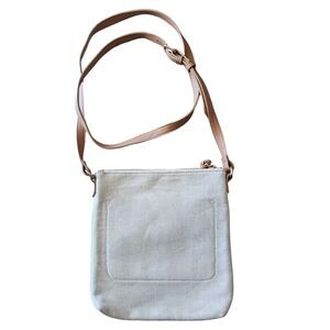 Old Navy Cotton & Linen Crossbody Bag Faux Leather Adjustable Strap White & Tan